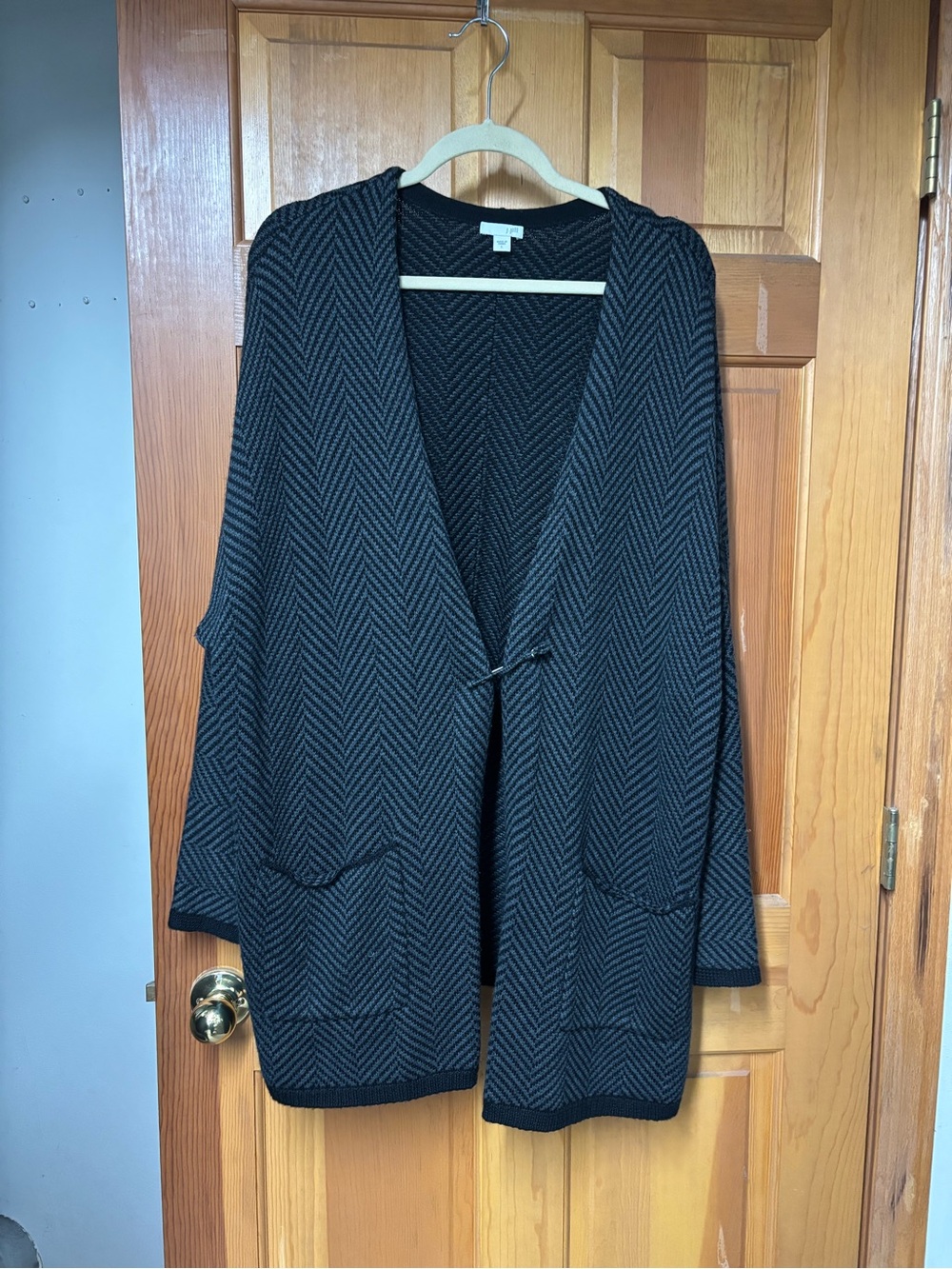 Jjill Women's Open-Front Black Chevron Cardigan Sweater-large